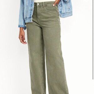 Old Navy Extra High-Waisted Wide-Leg Jeans, Size 8, Olive Green